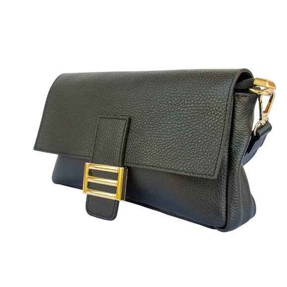 Women's Black Small Handbag Italian Leather Purse DIVINA FIRENZE Made in Italy - Picture 1 of 9